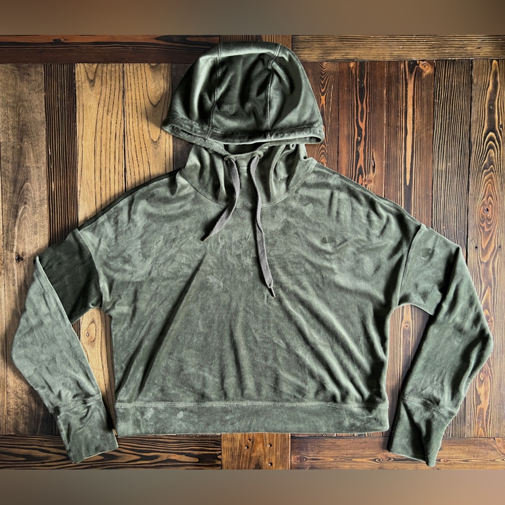 AERIE • After Party green soft plush hoodie streetwear cowl neck oversized boxy